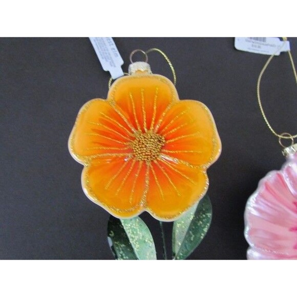 West Elm Glass Flower Ornaments Set 3 White Orange Pink Large NEW - Picture 7 of 11